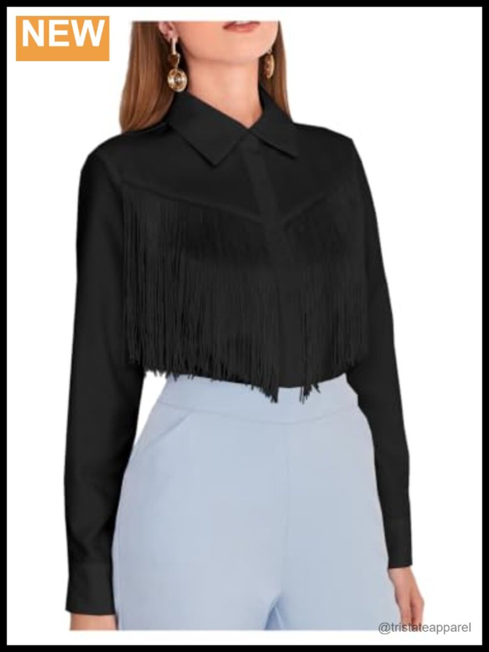 Women's Dressy Tassel Fringe Blouse Office Button Up